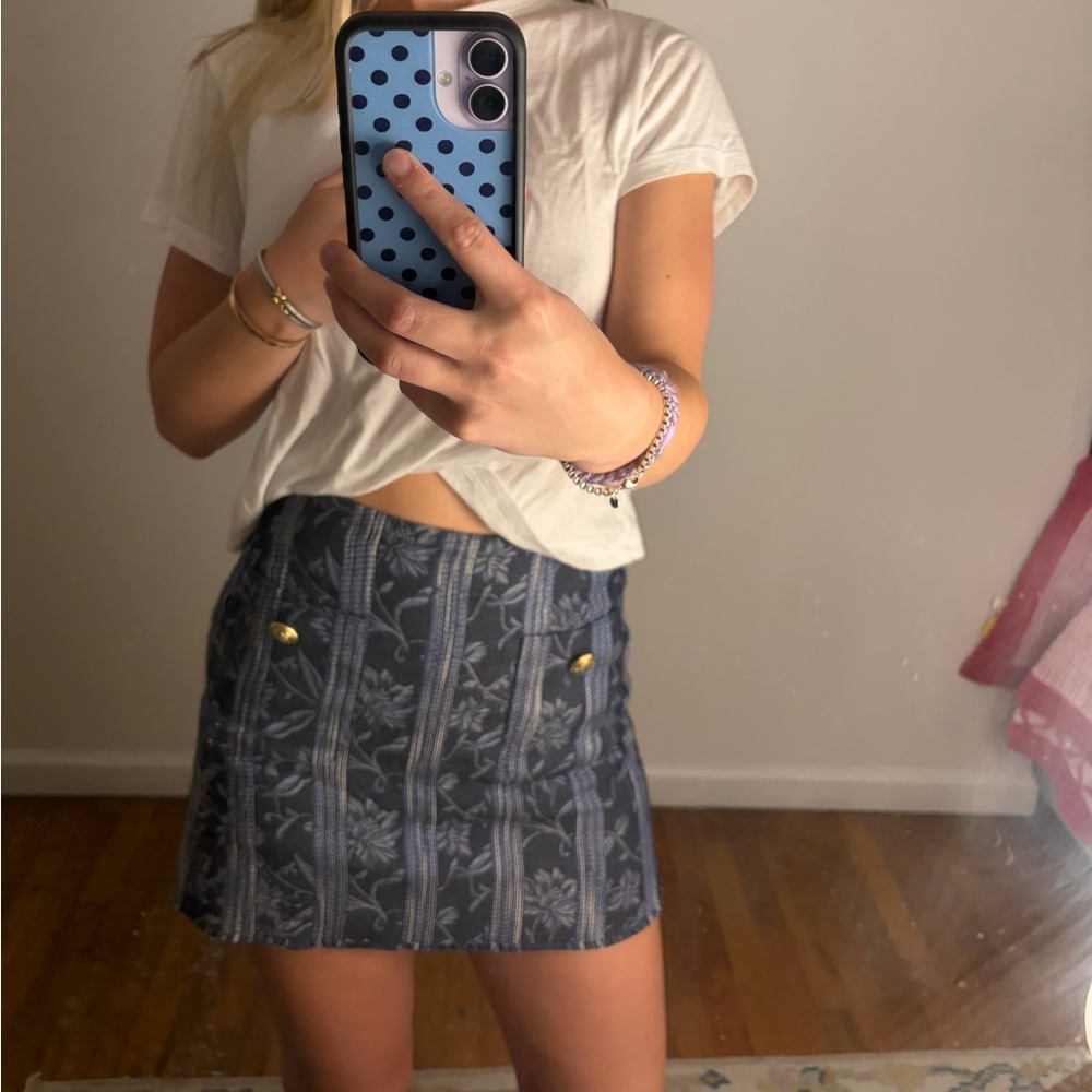 Maje Floral Mini Skirt in Navy